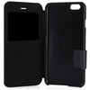 Leather Stripe Pattern Cover Case with Stand and View Window for iPhone 6 black