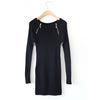 Stylish Slash Neck Long Sleeves Zippered Sweater Dress For Women