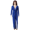 Sexy Long Sleeve Plunging Neck Solid Color Asymmetrical Hem Women's Dress