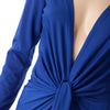 Sexy Long Sleeve Plunging Neck Solid Color Asymmetrical Hem Women's Dress