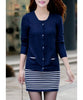 Casual Scoop Neck Striped Knitted Sundress + Long Sleeve Cardigan Women's Suits
