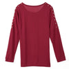 Punk Round Collar Rivet Cotton Blend Long Sleeves Women's T-shirt