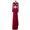 Round Collar Solid Color Backless Long Sleeve Women's Maxi Dress