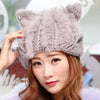 Sweet Ear Shape Solid Color Knitted Hat For Women