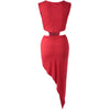 Stylish Plunging Neck Sleeveless Solid Color Asymmetrical Women's Dress