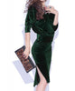 Stylish Slash Neck Long Sleeves Solid Color Slit Dress For Women