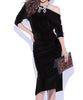 Stylish Slash Neck Long Sleeves Solid Color Slit Dress For Women