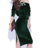 Stylish Slash Neck Long Sleeves Solid Color Slit Dress For Women
