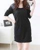 Casual Scoop Neck Black Rivet Long Sleeve Dress For Women