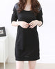 Casual Scoop Neck Black Rivet Long Sleeve Dress For Women