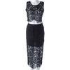 Stylish V-Neck Sleeveless Solid Color Lace Short Blouse and Skirt Suit For Women