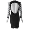 Stylish Round Neck Long Sleeve Backless Mesh Splicing Dress For Women