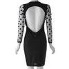 Stylish Round Neck Long Sleeve Backless Mesh Splicing Dress For Women