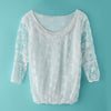 Stylish Scoop Neck Beaded 3/4 Sleeve Organza Blouse For Women