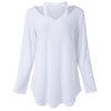 Casual Style V-Neck Off-The-Shoulder Solid Color Long Sleeve Women's T-Shirt
