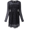 Stylish Round Collar Lace Floral Embroidery Long Sleeve Women's Dress