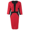 Formal V-Neck Color Block 3/4 Sleeve Dress For Women