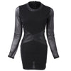 Sexy Round Neck Long Sleeve Spliced See-Through Slimming Women's Dress