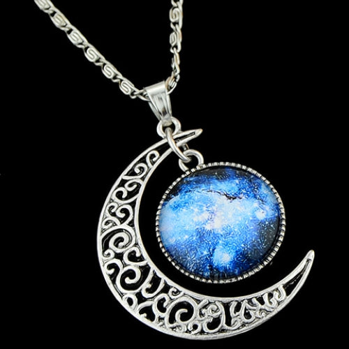 Artificial Gem Moon Round Pendant Necklace