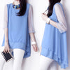 Loose-Fitting Half Sleeve Round Collar Mesh Splicing Women's Blouse
