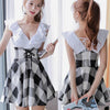 Sweet V-Neck Checked Lace-Up Selvedge Design Women's Dress