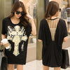 Stylish Scoop Neck Short Sleeve Spliced Cross Pattern Women's T-Shirt