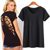 Stylish Women's Hollow Out Back Round Collar Short Sleeve T-Shirt