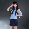 Sexy Shirt Collar Short Sleeve Blouse +Solid Color Wrapped Skirt Women's Cosplay Costume