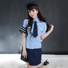 Sexy Shirt Collar Short Sleeve Blouse +Solid Color Wrapped Skirt Women's Cosplay Costume