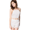 Stylish Halter Sleeveless Crop Top + Fringe Embellished Shorts Women's Twinset