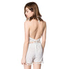 Stylish Halter Sleeveless Crop Top + Fringe Embellished Shorts Women's Twinset