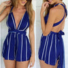 Sexy Plunging Neck Sleeveless Striped Backless Lace-Up Women's Romper