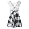 Sweet V-Neck Checked Lace-Up Selvedge Design Women's Dress