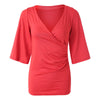 Stylish Plunging Neck Off-The-Shoulder Solid Color T-Shirt For Women