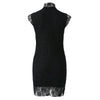Sexy Sleeveless Turtle Neck Solid Color See-Through Lace Women's Dress