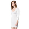 Sexy Plunging Neck Solid Color Long Sleeve Women's Dress