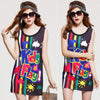 Punk Scoop Collar Letter Print Colorful Loose- Fitting Women's Sundress