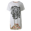 Stylish Scoop Collar Short Sleeve Floral Print Asymetrical Plus Size Women's T-Shirt