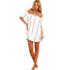 Stylish Slash Collar Puff Sleeve Striped Straight Women's Dress