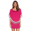 Sexy Slash Collar 3/4 Sleeve Fringe Embellished Laciness Women's Dress