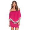 Sexy Slash Collar 3/4 Sleeve Fringe Embellished Laciness Women's Dress