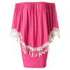 Sexy Slash Collar 3/4 Sleeve Fringe Embellished Laciness Women's Dress