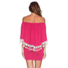 Sexy Slash Collar 3/4 Sleeve Fringe Embellished Laciness Women's Dress