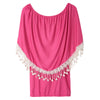 Sexy Slash Collar 3/4 Sleeve Fringe Embellished Laciness Women's Dress