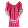 Sexy Slash Collar 3/4 Sleeve Fringe Embellished Laciness Women's Dress