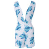 Plunging Neckline Sleeveless Leaf Romper