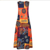 Ladies Vintage Sleeveless Dress African National Style Print Long Skirt Pockets