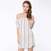 Stylish Slash Collar Puff Sleeve Striped Straight Women's Dress