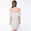 Stylish Slash Collar Puff Sleeve Striped Straight Women's Dress