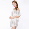 Stylish Slash Collar Puff Sleeve Striped Straight Women's Dress